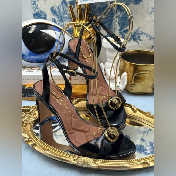 🆕 KURT GEIGER LONDON 🧿 NWOB Chelsea Heel Sandal, Black Patent - Sz 38 US 7.5 - Picture 6 of 12